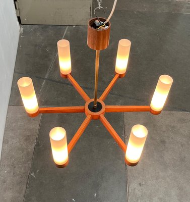 Mid-Century Teak and Glass Pendant Ceiling Lamp, 1960s-UAH-2027775