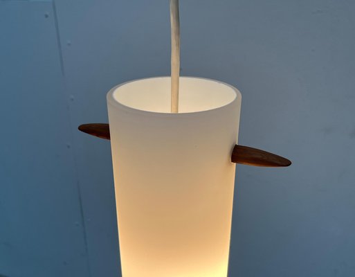 Mid-Century Teak and Glass Pendant Lamp by Uno & Östen Kristiansson for Luxus, Vittsjö, Sweden, 1960s-UAH-1778497