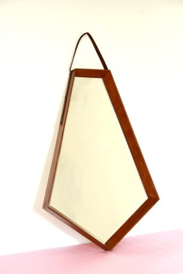 Mid-Century Teak and Leather Mirror, Italy, 1950s-HUY-1748866