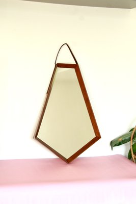 Mid-Century Teak and Leather Mirror, Italy, 1950s-HUY-1748866