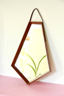 Mid-Century Teak and Leather Mirror, Italy, 1950s-HUY-1748866