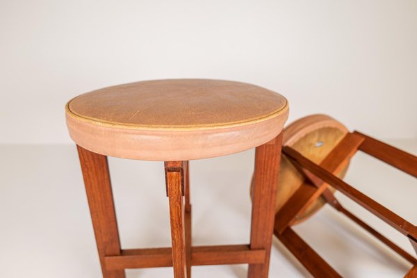 Mid-Century Teak and Leather Stools by Uno & Östen Kristiansson for Luxus, Sweden, Set of 2-UYK-1006112