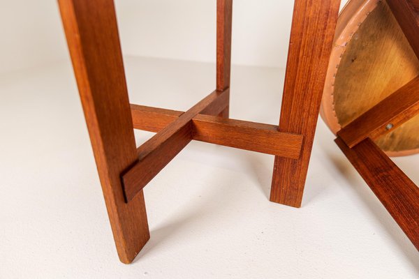 Mid-Century Teak and Leather Stools by Uno & Östen Kristiansson for Luxus, Sweden, Set of 2-UYK-1006112