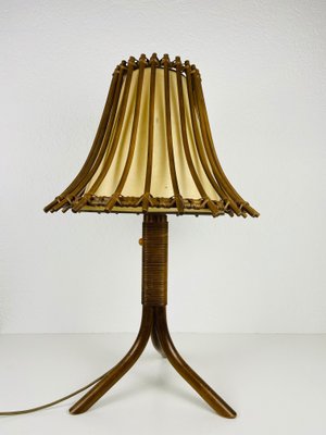 Mid-Century Teak and Rattan Table Lamp, 1970s-PUK-931376