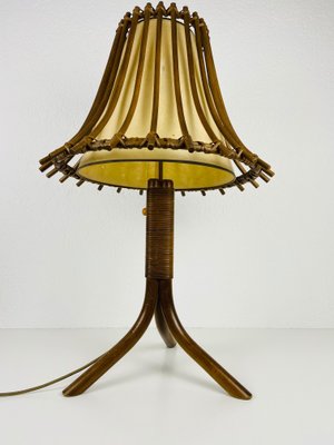 Mid-Century Teak and Rattan Table Lamp, 1970s-PUK-931376