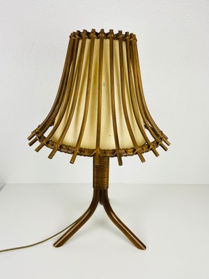 Mid-Century Teak and Rattan Table Lamp, 1970s-PUK-931376