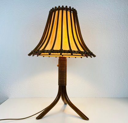 Mid-Century Teak and Rattan Table Lamp, 1970s-PUK-931376