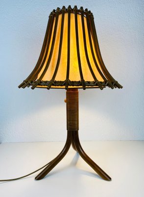 Mid-Century Teak and Rattan Table Lamp, 1970s-PUK-931376