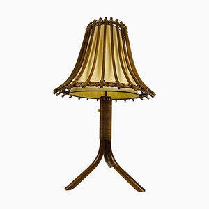 Mid-Century Teak and Rattan Table Lamp, 1970s-PUK-931376