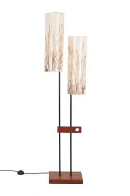 Mid-Century Teak and Steel Floor Lamp with Wild Grass Lampshades, 1960s-NIX-1802433