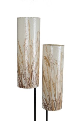 Mid-Century Teak and Steel Floor Lamp with Wild Grass Lampshades, 1960s-NIX-1802433