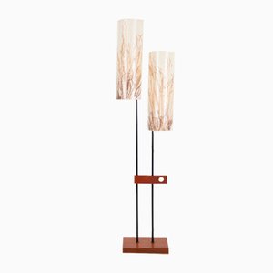 Mid-Century Teak and Steel Floor Lamp with Wild Grass Lampshades, 1960s-NIX-1802433