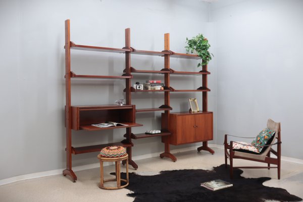 Mid-Century Teak Bookcase with Folding Desk, 1950s-ZQ-2020292