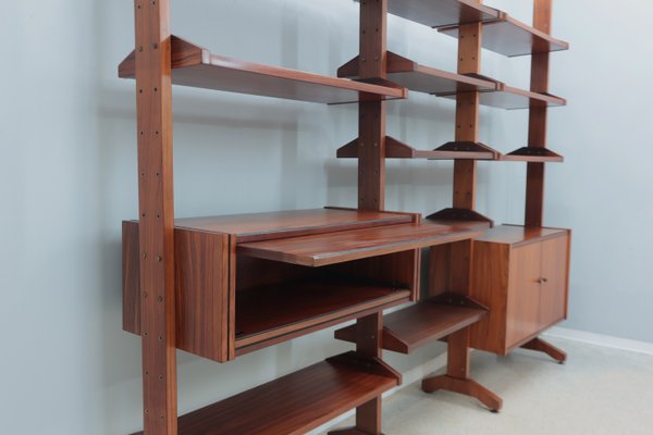 Mid-Century Teak Bookcase with Folding Desk, 1950s-ZQ-2020292