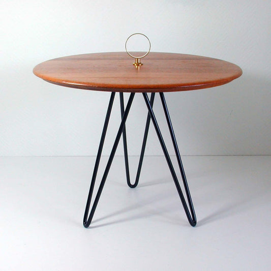 Mid-Century Teak, Brass & Cast Iron Tripod Side Table from Digsmed, Denmark