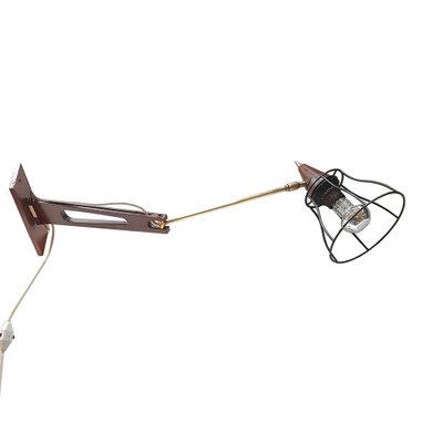 Mid-Century Teak & Brass Swing Arm Wall Lamp-NUX-1162462