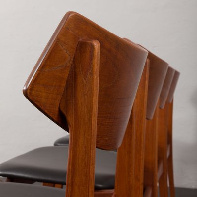 Mid-Century Teak Chairs with Black Aniline Leather Seats by Funder-Schmidt & Madsen, Denmark, 1960s, Set of 4-UE-1764423