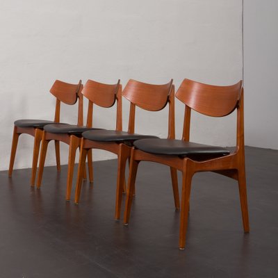 Mid-Century Teak Chairs with Black Aniline Leather Seats by Funder-Schmidt & Madsen, Denmark, 1960s, Set of 4-UE-1764423