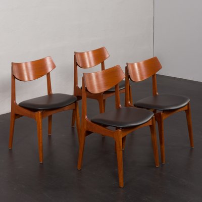 Mid-Century Teak Chairs with Black Aniline Leather Seats by Funder-Schmidt & Madsen, Denmark, 1960s, Set of 4-UE-1764423