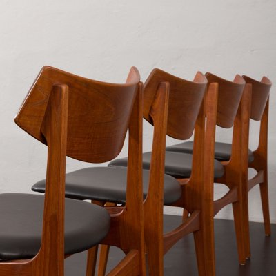 Mid-Century Teak Chairs with Black Aniline Leather Seats by Funder-Schmidt & Madsen, Denmark, 1960s, Set of 4-UE-1764423