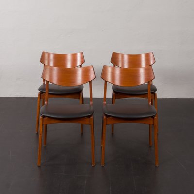 Mid-Century Teak Chairs with Black Aniline Leather Seats by Funder-Schmidt & Madsen, Denmark, 1960s, Set of 4-UE-1764423