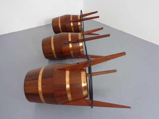 Mid-Century Teak & Copper Barstools, 1960s, Set of 3-RDW-1080188