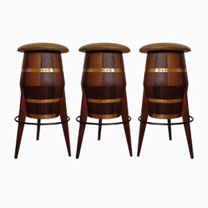 Mid-Century Teak & Copper Barstools, 1960s, Set of 3-RDW-1080188