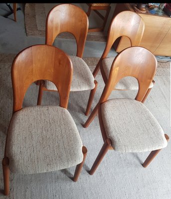 Mid-Century Teak Dining Chairs with Original Wool Fabric by Nils Koefod for Koefoeds Hornslet, 1960s, Set of 4-QDP-1706772