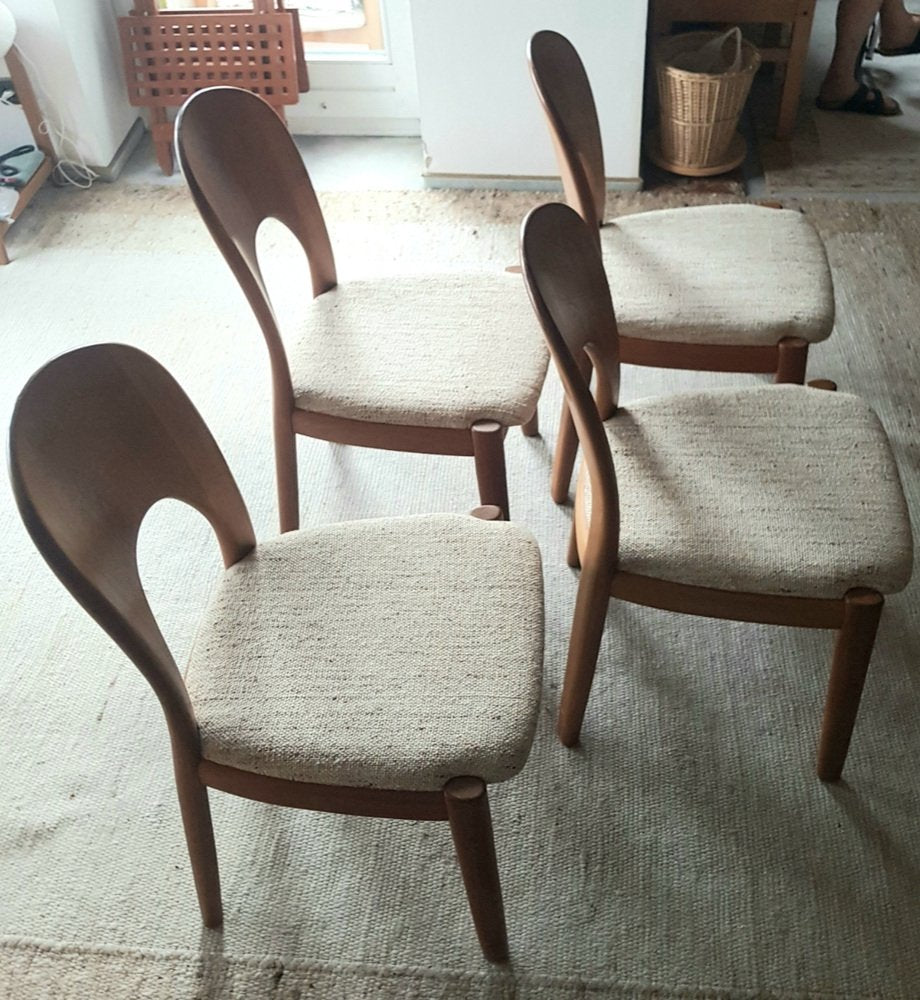 Mid-Century Teak Dining Chairs with Original Wool Fabric by Nils Koefod for Koefoeds Hornslet, 1960s, Set of 4