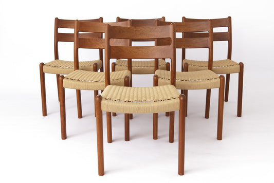 Mid-Century Teak Dining Chairs with Papercord Seats from EMC, Denmark, 1960s, Set of 6