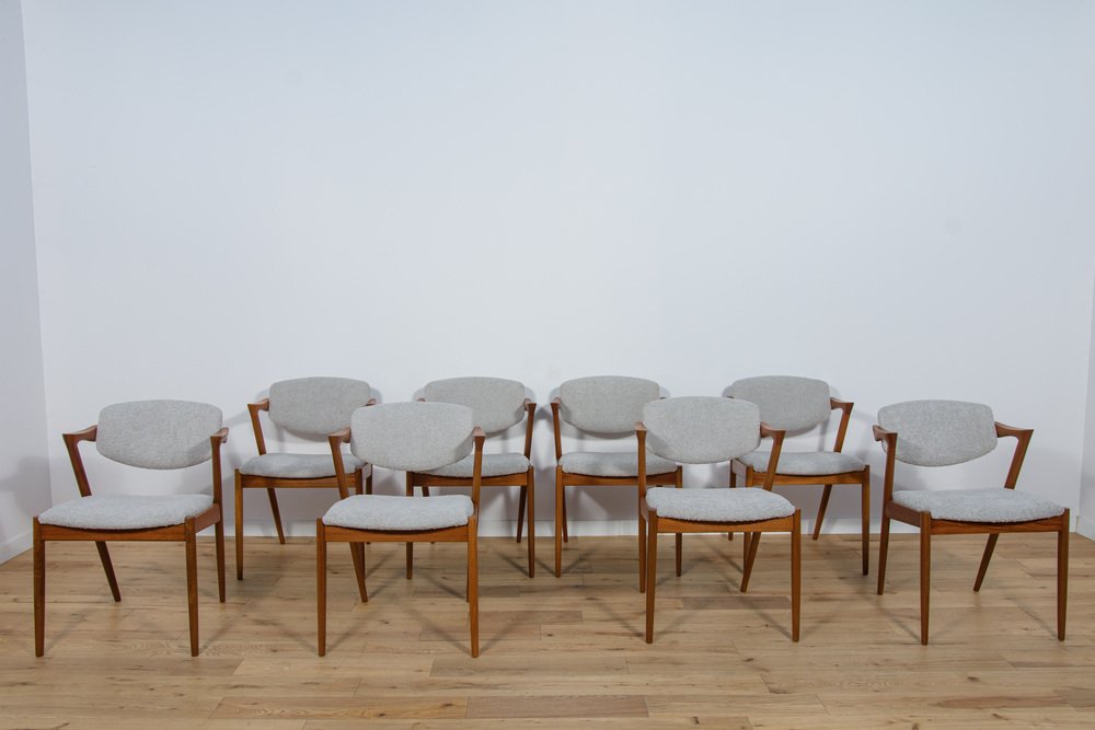 Mid-Century Teak Model 42 Dining Chairs by Kai Kristiansen for Schou Andersen, 1960s, Set of 8