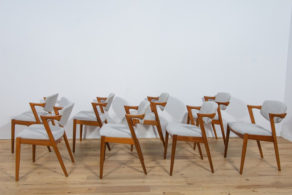 Mid-Century Teak Model 42 Dining Chairs by Kai Kristiansen for Schou Andersen, 1960s, Set of 8