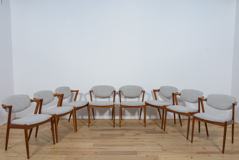 Mid-Century Teak Model 42 Dining Chairs by Kai Kristiansen for Schou Andersen, 1960s, Set of 8