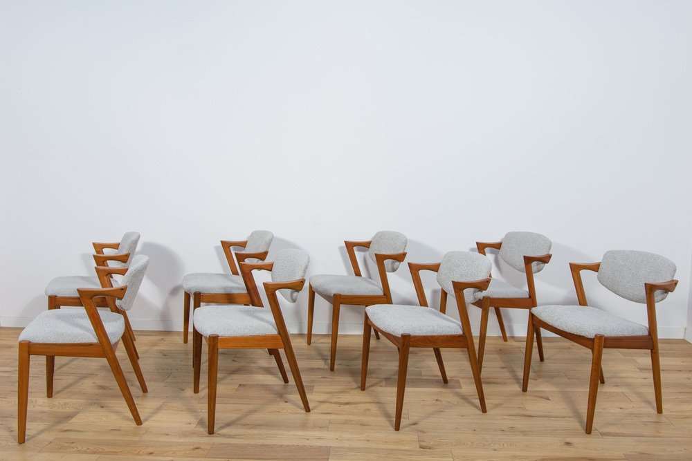 Mid-Century Teak Model 42 Dining Chairs by Kai Kristiansen for Schou Andersen, 1960s, Set of 8