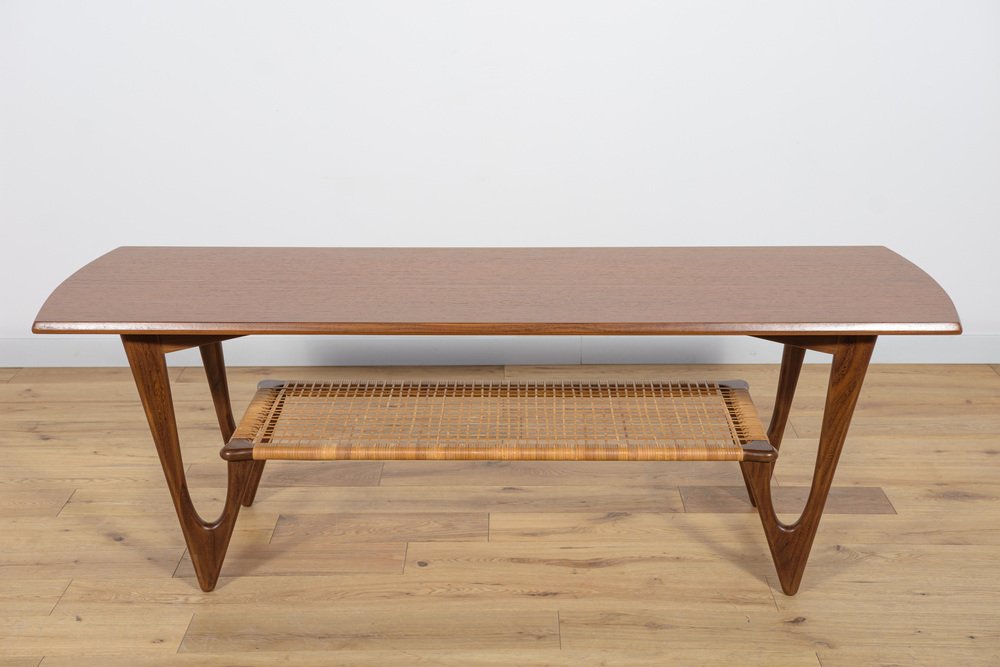 Mid-Century Teak & Rattan Coffee Table by Kurt Østervig for Jason Møbler, 1960s