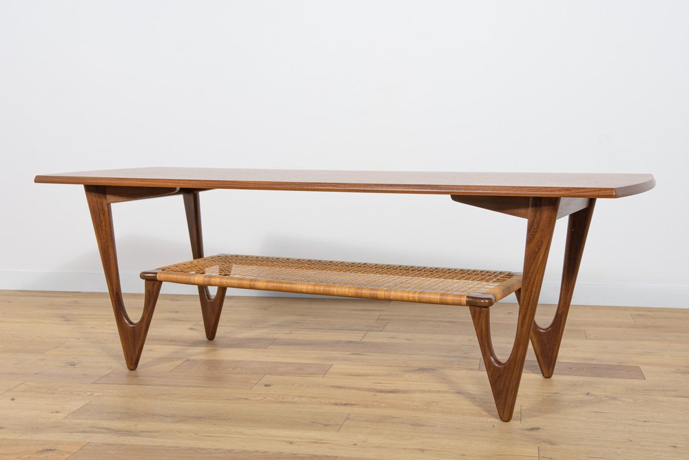 Mid-Century Teak & Rattan Coffee Table by Kurt Østervig for Jason Møbler, 1960s