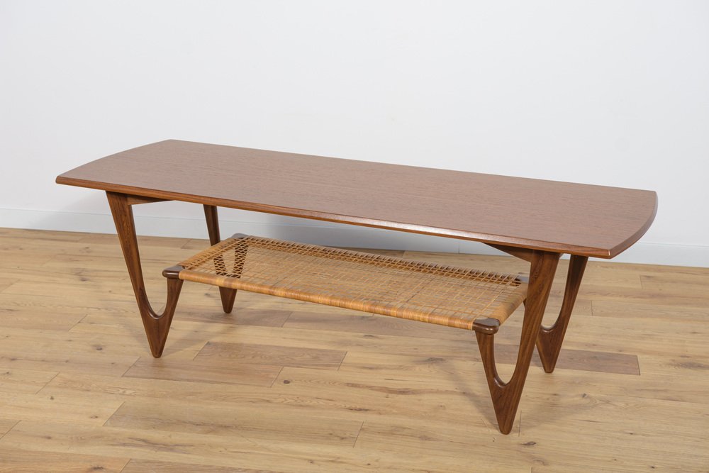 Mid-Century Teak & Rattan Coffee Table by Kurt Østervig for Jason Møbler, 1960s