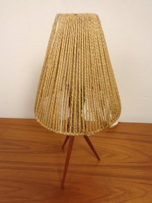 Mid-Century Teak & Sisal Tripod Table Lamp, Denmark, 1950s-RDW-1821282