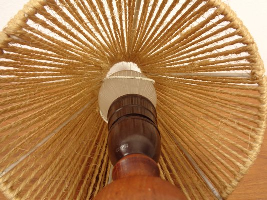 Mid-Century Teak & Sisal Tripod Table Lamp, Denmark, 1950s-RDW-1821282