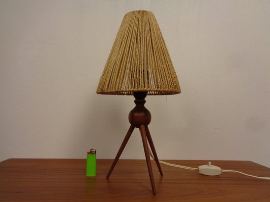 Mid-Century Teak & Sisal Tripod Table Lamp, Denmark, 1950s-RDW-1821282