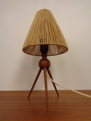 Mid-Century Teak & Sisal Tripod Table Lamp, Denmark, 1950s-RDW-1821282