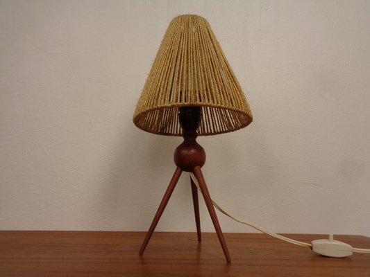 Mid-Century Teak & Sisal Tripod Table Lamp, Denmark, 1950s-RDW-1821282