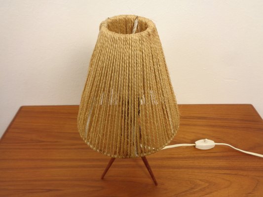 Mid-Century Teak & Sisal Tripod Table Lamp, Denmark, 1950s-RDW-1821282