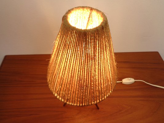 Mid-Century Teak & Sisal Tripod Table Lamp, Denmark, 1950s-RDW-1821282