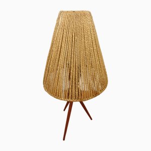 Mid-Century Teak & Sisal Tripod Table Lamp, Denmark, 1950s-RDW-1821282