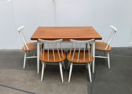 Mid-Century Teak Table and Fanett Chairs by Ilmari Tapiovaara for Asko, Set of 5-UAH-1289953