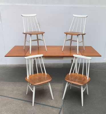 Mid-Century Teak Table and Fanett Chairs by Ilmari Tapiovaara for Asko, Set of 5-UAH-1289953