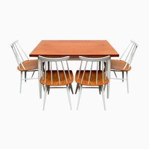 Mid-Century Teak Table and Fanett Chairs by Ilmari Tapiovaara for Asko, Set of 5-UAH-1289953