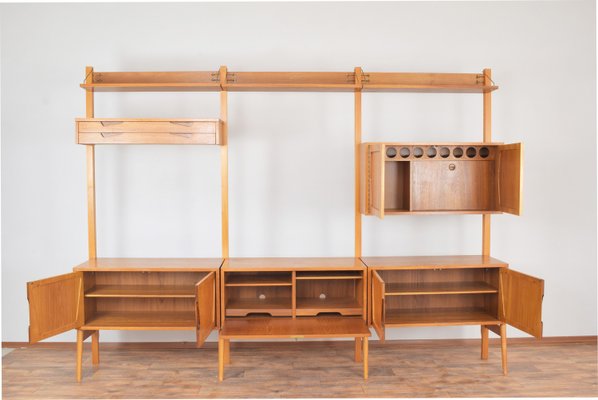 Mid-Century Teak Wall Unit by Kjell Riise for Rival Brodrene Jatogs, 1960s, Set of 3-LOT-2024438