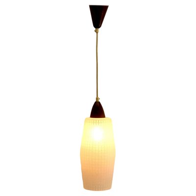 Mid-Century Teak With Frosted Optical Shade Pendant Light-MJY-1148732